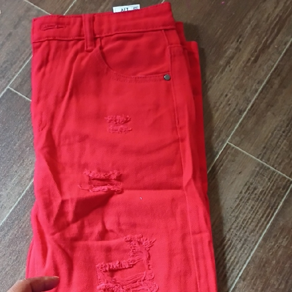 SHEIN Kids Red Distressed Jeans